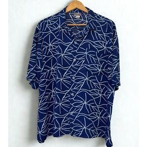Hamakua Hawaii Men's XL Aloha Shirt Blue Kalo Taro Leaf Print Rayon Button Up
